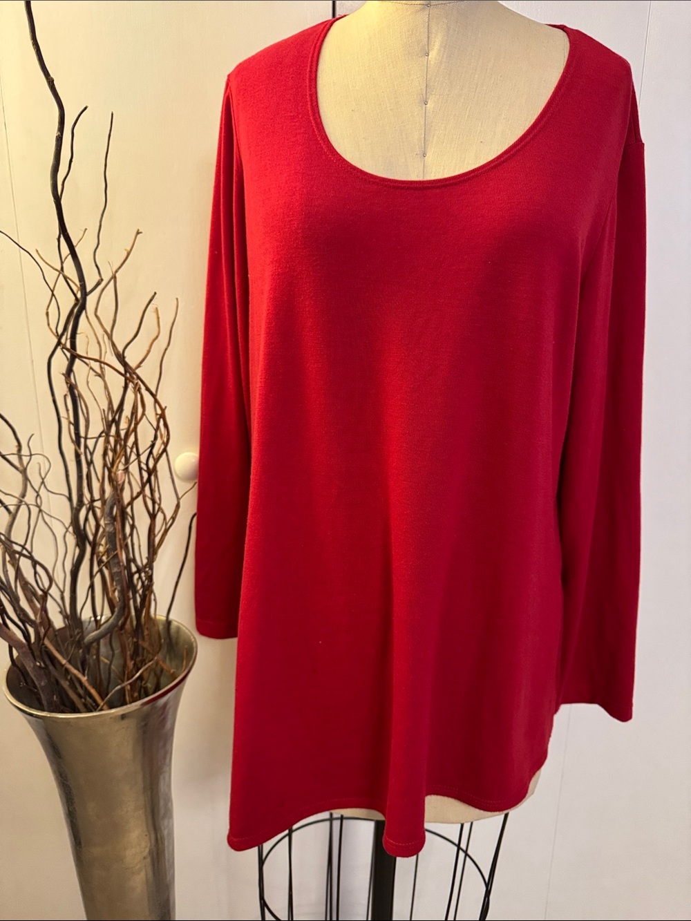Slinky Brand Scoop Neck Long Sleeve Top - Red